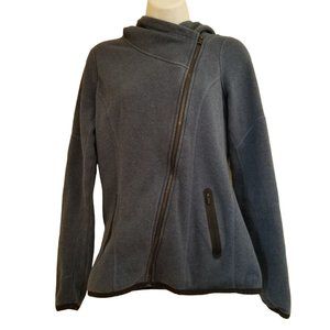 Athleta XS Blue‎ COZY KARMA Sweatshirt Side Zip Hood Velour Lined